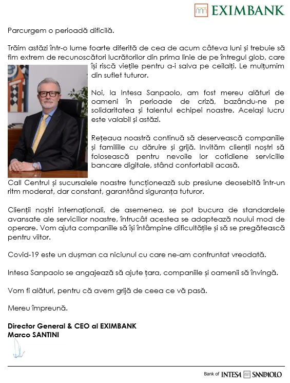 Mesajul Directorului General & CEO al EXIMBANK
